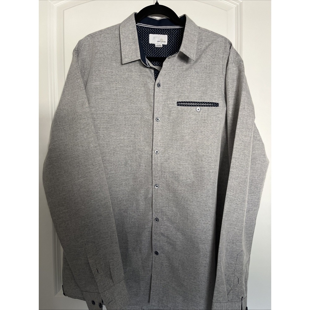 Craft Flow Shirt Mens XL Light Gray Button Down Long Sleeve Casual Contrast